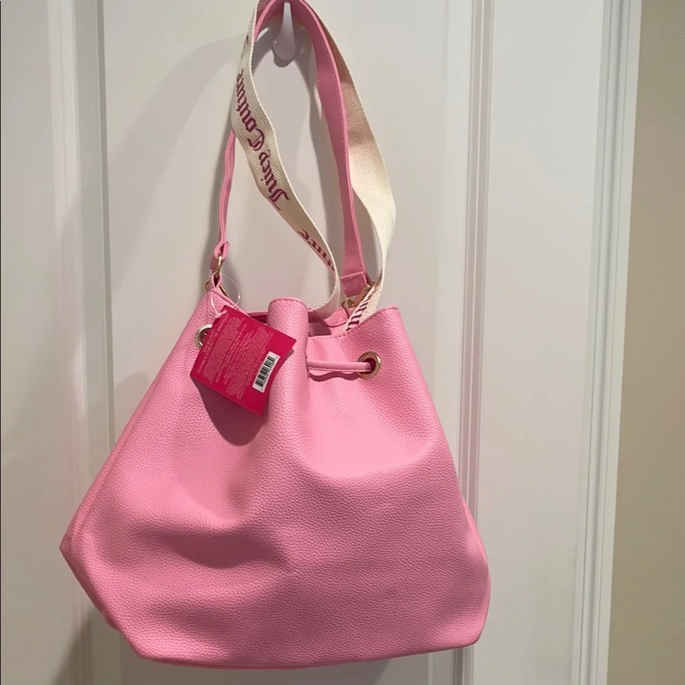 Juicy Couture Pebbled Leather Pink Drawstring  Large Shoulder Bag